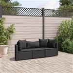 vidaXL 3-delige Loungeset met kussens poly rattan zwart