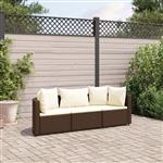 vidaXL 3-delige Loungeset met kussens poly rattan bruin