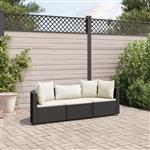 vidaXL 3-delige Loungeset met kussens poly rattan zwart