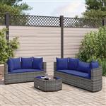 vidaXL 6-delige Loungeset met kussens poly rattan grijs