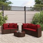 vidaXL 6-delige Loungeset met kussens poly rattan bruin