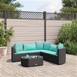 vidaXL 6-delige Loungeset met kussens poly rattan zwart