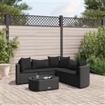 vidaXL 6-delige Loungeset met kussens poly rattan zwart