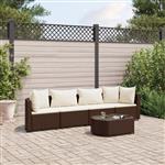 vidaXL 5-delige Loungeset met kussens poly rattan bruin