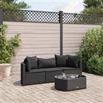 vidaXL 4-delige Loungeset met kussens poly rattan zwart