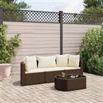 vidaXL 4-delige Loungeset met kussens poly rattan bruin