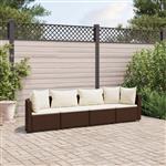 vidaXL 4-delige Loungeset met kussens poly rattan bruin