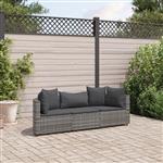 vidaXL 3-delige Loungeset met kussens poly rattan grijs