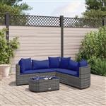 vidaXL 6-delige Loungeset met kussens poly rattan grijs