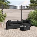 vidaXL 5-delige Loungeset met kussens poly rattan zwart