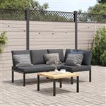 vidaXL 3-delige Loungeset met kussens aluminium zwart