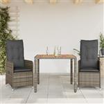 vidaXL 3-delige Bistroset met kussens poly rattan grijs