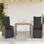 vidaXL 3-delige Bistroset met kussens poly rattan grijs