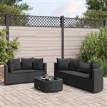 vidaXL 6-delige Loungeset met kussens poly rattan zwart