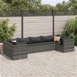 vidaXL 7-delige Loungeset met kussens poly rattan grijs