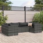 vidaXL 6-delige Loungeset met kussens poly rattan grijs