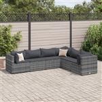 vidaXL 6-delige Loungeset met kussens poly rattan grijs