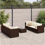 vidaXL 7-delige Loungeset met kussens poly rattan bruin