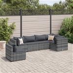 vidaXL 6-delige Loungeset met kussens poly rattan grijs