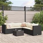 vidaXL 6-delige Loungeset met kussens poly rattan zwart