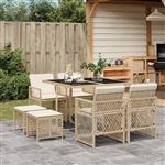 vidaXL 9-delige Tuinset met kussens poly rattan beige