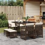 vidaXL 9-delige Tuinset met kussens poly rattan bruin