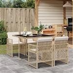 vidaXL 5-delige Tuinset met kussens poly rattan beige