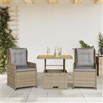 vidaXL 3-delige Bistroset met kussens poly rattan beige