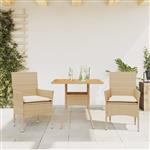 vidaXL 3-delige Tuinset met kussens poly rattan en acaciahout beige