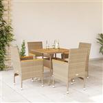 vidaXL 5-delige Tuinset met kussens poly rattan en acaciahout beige