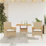 vidaXL 3-delige Tuinset met kussens poly rattan en acaciahout beige