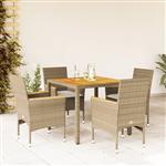 vidaXL 5-delige Tuinset met kussens poly rattan en acaciahout beige