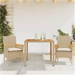 vidaXL 3-delige Tuinset met kussens poly rattan en acaciahout beige