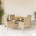 vidaXL 5-delige Tuinset met kussens poly rattan en acaciahout beige