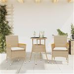 vidaXL 3-delige Tuinset met kussens poly rattan en glas beige