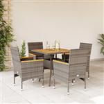 vidaXL 5-delige Loungeset met kussens poly rattan en acaciahout grijs