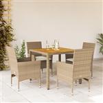 vidaXL 5-delige Tuinset met kussens poly rattan en acaciahout beige