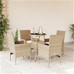 vidaXL 5-delige Tuinset met kussens poly rattan en glas beige