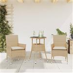 vidaXL 3-delige Tuinset met kussens poly rattan en glas beige