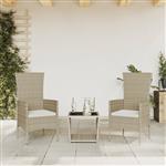 vidaXL 3-delige Tuinset met kussens poly rattan beige