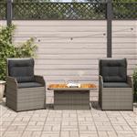 vidaXL 3-delige Loungeset met kussens poly rattan grijs