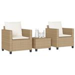 vidaXL 3-delige Bistroset met kussens poly rattan beige