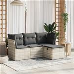 vidaXL 4-delige Loungeset met kussens poly rattan lichtgrijs