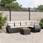 vidaXL 6-delige Loungeset met kussens poly rattan zwart