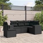 vidaXL 5-delige Loungeset met kussens poly rattan zwart