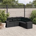 vidaXL 5-delige Loungeset met kussens poly rattan zwart