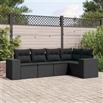 vidaXL 5-delige Loungeset met kussens poly rattan zwart