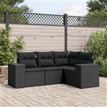 vidaXL 4-delige Loungeset met kussens poly rattan zwart