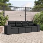 vidaXL 4-delige Loungeset met kussens poly rattan zwart