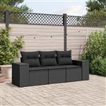 vidaXL 3-delige Loungeset met kussens poly rattan zwart